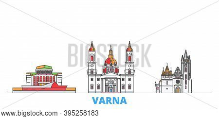 Bulgaria, Varna Line Cityscape, Flat Vector. Travel City Landmark, Oultine Illustration, Line World 