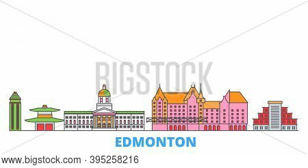 Canada, Edmonton Line Cityscape, Flat Vector. Travel City Landmark, Oultine Illustration, Line World