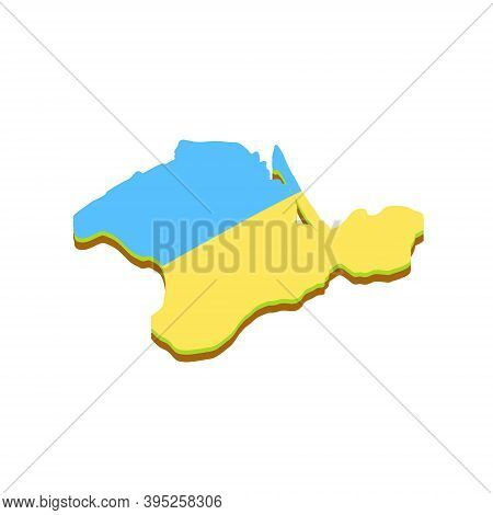 Map Of The Crimean Peninsula. Ukraine Flag. Southern Resort. Green Area. Flat Cartoon