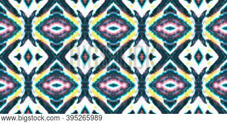 Seamless Peruvian Pattern. Yellow And Blue Colors. Abstract Handmade Geometric Ethnic Illustration. 