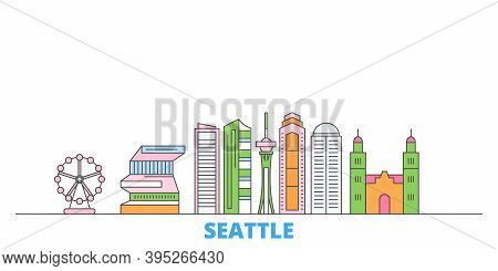 United States, Seattle Line Cityscape, Flat Vector. Travel City Landmark, Oultine Illustration, Line