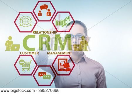 CRM custromer relationship management concept with businesswoman