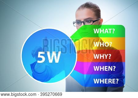 Five whys concept with businessman pressing virtual button