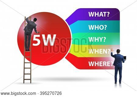 Five whys concept with businessman pressing virtual button