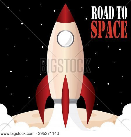 Space Rocket Black In Moon Road To Sapace Poster - Vector
