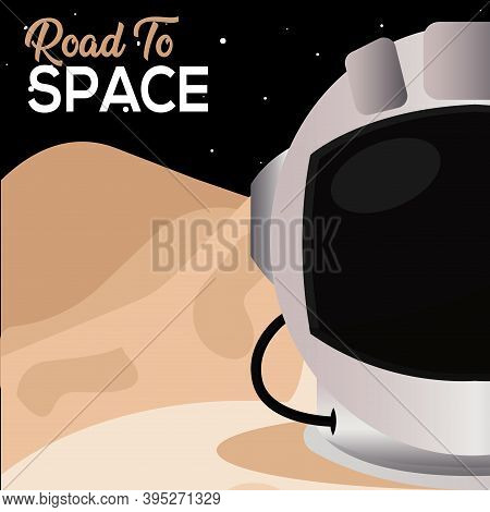 Astronaut Helmet In Moon Road To Sapace Poster - Vector