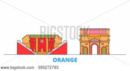 France, Orange Line Cityscape, Flat Vector. Travel City Landmark, Oultine Illustration, Line World I