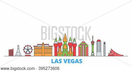 United States, Las Vegas Line Cityscape, Flat Vector. Travel City Landmark, Oultine Illustration, Li