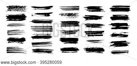 Beautiful Brushstroke Set. Paint Brush Ink Splashes Stencil. High Quality Manually Traced. Ink Brush