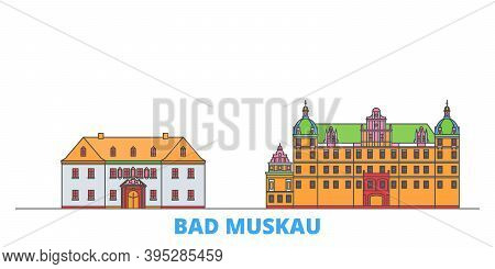 Germany, Bad Muskau Line Cityscape, Flat Vector. Travel City Landmark, Oultine Illustration, Line Wo