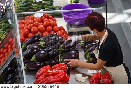Bucharest, Romania - August 11, 2020: The Stalls Of The New Agri-food Market Piata Sudului During Th