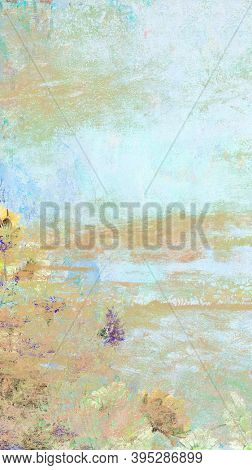 Blue floral wall textured background