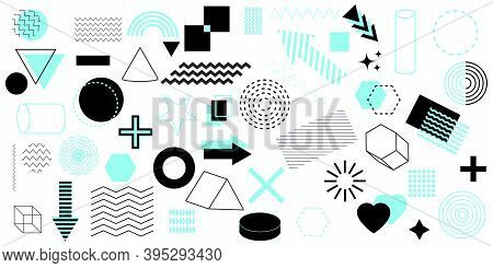 Geometric Shapes Set In Retro Style. Graphic Element Vector. Trendy Retro Style. Abstract Pattern. S