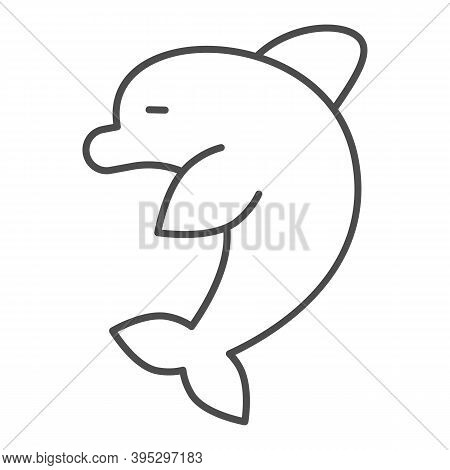 Dolphin Thin Line Icon, Aquapark Concept, Small Gregarious Whale Sign On White Background, Dolphin S