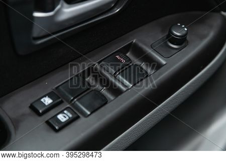 Novosibirsk, Russia - November 16, 2020: Suzuki X4,close Up Of A Door Control Panel In A New Modern 