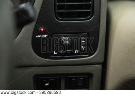 Novosibirsk, Russia - November 16, 2020: Nissan Terrano, Close-up On The Side Mirror  Switch Control