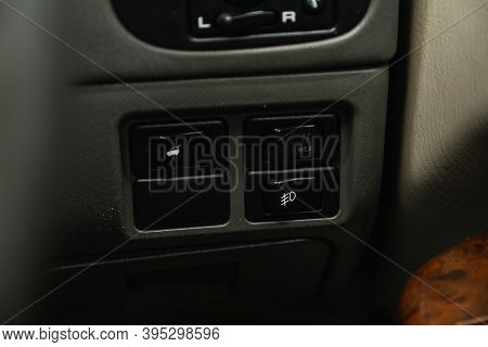 Novosibirsk, Russia - November 16, 2020: Nissan Terrano, Close-up On The Headlight, Open Trunk  Swit