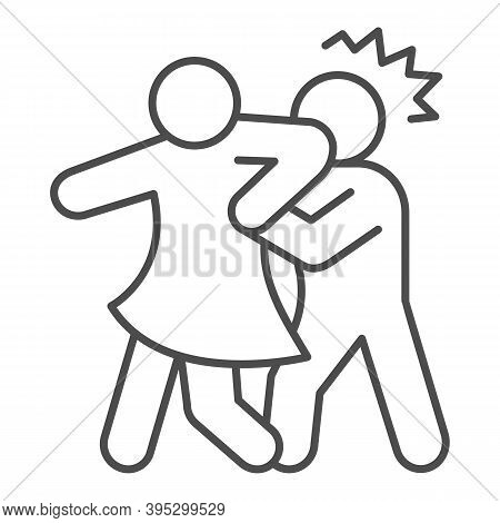 Woman Defending Herself From Bandit Thin Line Icon, Self Defense Concept, Girl Beats Man In Head Wit