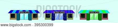 Set Of Police Department Building Cartoon Icon Design Template With Various Models. Modern Vector Il