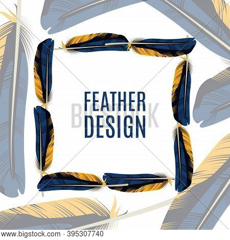 Feather Design Template. Fashion Conceptual Background With Beautiful Bird Feathers. Wedding Invitat