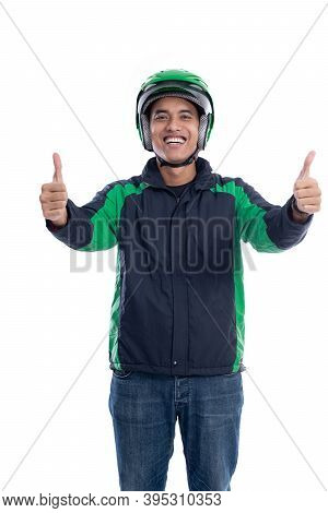 Online Commercial Taxi Rider Showing Thumb Up