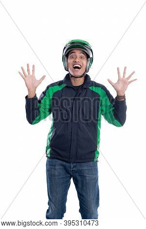 Successful Motor Taxi Rider Raise His Arm
