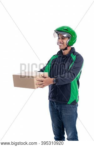 Male Uber Rider Or Driver Delivering Package