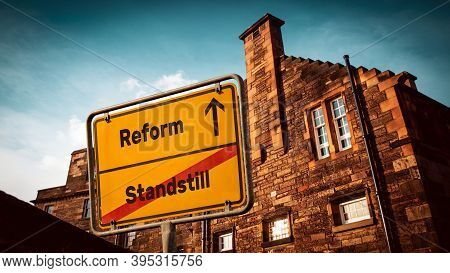 Street Sign The Direction Way To Reform Versus Standstill