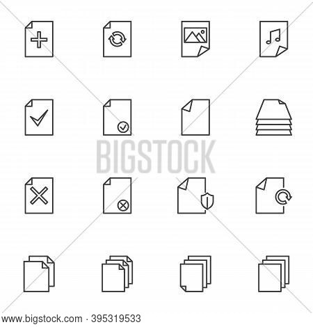 Document Files Line Icons Set, Outline Vector Symbol Collection, Linear Style Pictogram Pack. Signs,