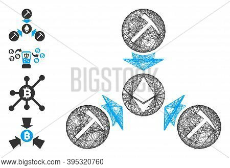 Vector Wire Frame Ethereum Mining Pool. Geometric Wire Frame Flat Net Generated With Ethereum Mining
