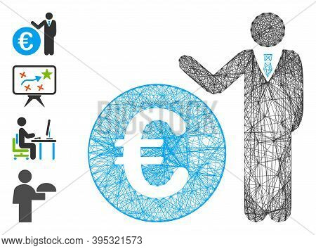 Vector Net Euro Economist. Geometric Hatched Carcass Flat Net Made From Euro Economist Icon, Designe