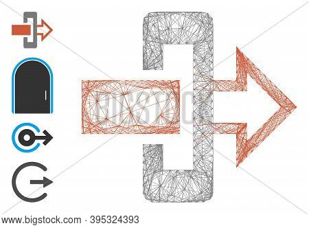 Vector Net Gateway. Geometric Wire Frame Flat Net Generated With Gateway Icon, Designed With Crossin