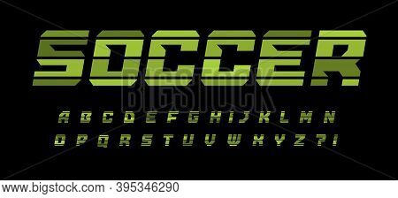 Striped Style Alphabet For Soccer And Football Modern Logo, Banner And Poster. Green Geometrical Fon