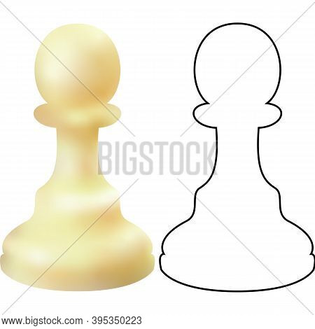 White Wooden Chess Figure Pawn Isolated On White Background. Chess Piece Pawn. Realistic Vector Illu