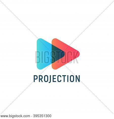 Abstract Play Icon, Red And Blue Button. Arrow Right, Digital Media Logo Template, Flat Minimal Styl