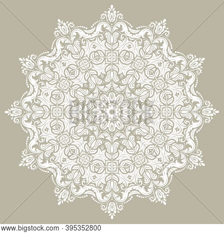 Elegant Vintage Vector Ornament In Classic Style. Abstract Traditional Round White Pattern With Orie