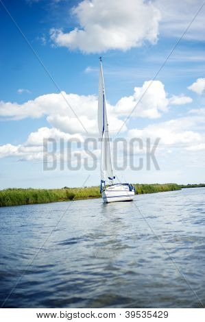 Norfolk Broads Sail Boat Sailing Down A River