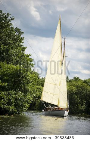 Norfolk Broads Sail Boat Sailing On A River