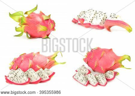 Set Of Dragon Fruit On A Background
