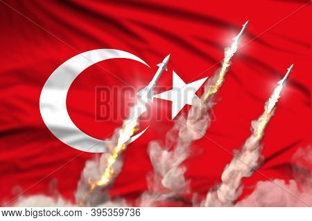 Modern Strategic Rocket Forces Concept On Flag Fabric Background, Turkey Nuclear Missile Attack - Mi