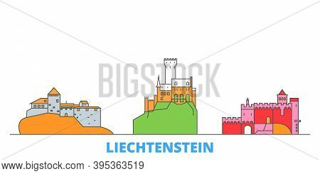 Liechtenstein Line Cityscape, Flat Vector. Travel City Landmark, Oultine Illustration, Line World Ic