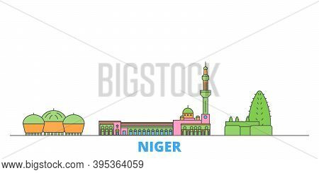 Niger Line Cityscape, Flat Vector. Travel City Landmark, Oultine Illustration, Line World Icons