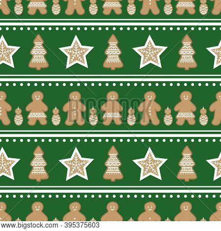 Vector Gingerbread Figures In A Geometric Composition Repeat Pattern Backcground