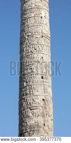 Column Entirely Carved With War Scenes Of Battles And Wars Called Colonna Di Marco Aurelio In The Sq
