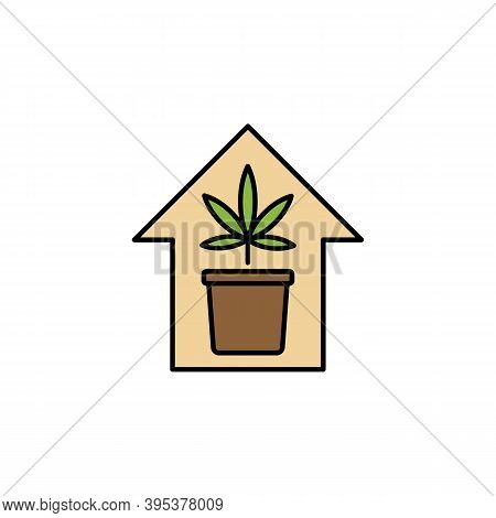 House, Home, Marijuana Outline Icon. Can Be Used For Web, Logo, Mobile App, Ui, Ux On White Backgrou