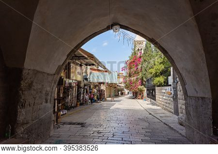 Jerusalem, Israel, November 14, 2020 : The Muristan Street In The Christian Part Of The Old City Of 