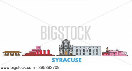 Italy, Syracuse Line Cityscape, Flat Vector. Travel City Landmark, Oultine Illustration, Line World 