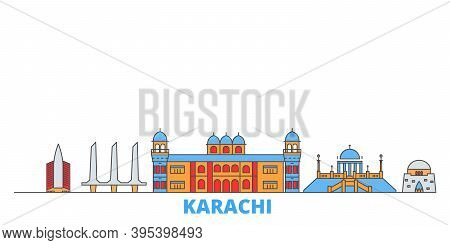 Pakistan, Karachi Line Cityscape, Flat Vector. Travel City Landmark, Oultine Illustration, Line Worl