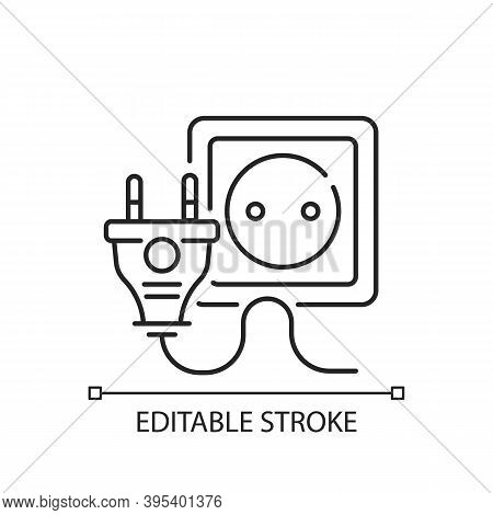 Socket For Industrial Technology Linear Icon. European Wall Outlet. Appliance Wire Connection. Thin 