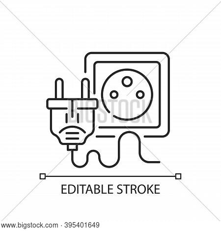 Electrical Plug For Tech Linear Icon. Type K Cable For Socket. Unplug Appliance. Electrical Cord. Th